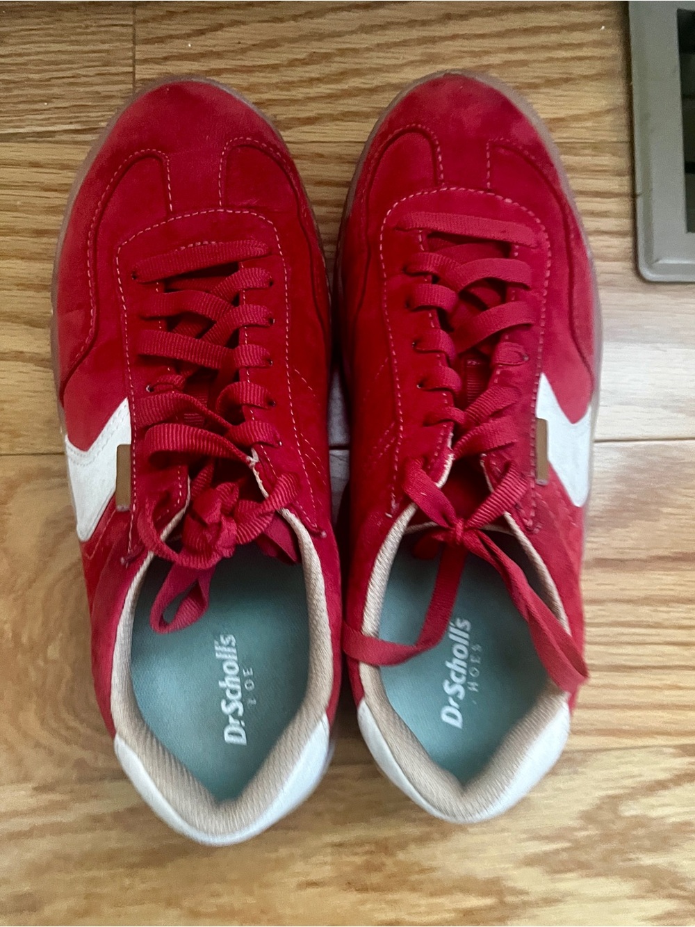 Dr. Scholl's Women’s Red Suede Lace-Up Sneakers Time Off with White Accent
